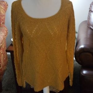 Large scoop neck gold long sleeve sweater